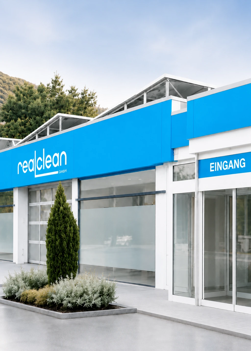 Heller Eingangsbereich der realclean GmbH in Schelklingen