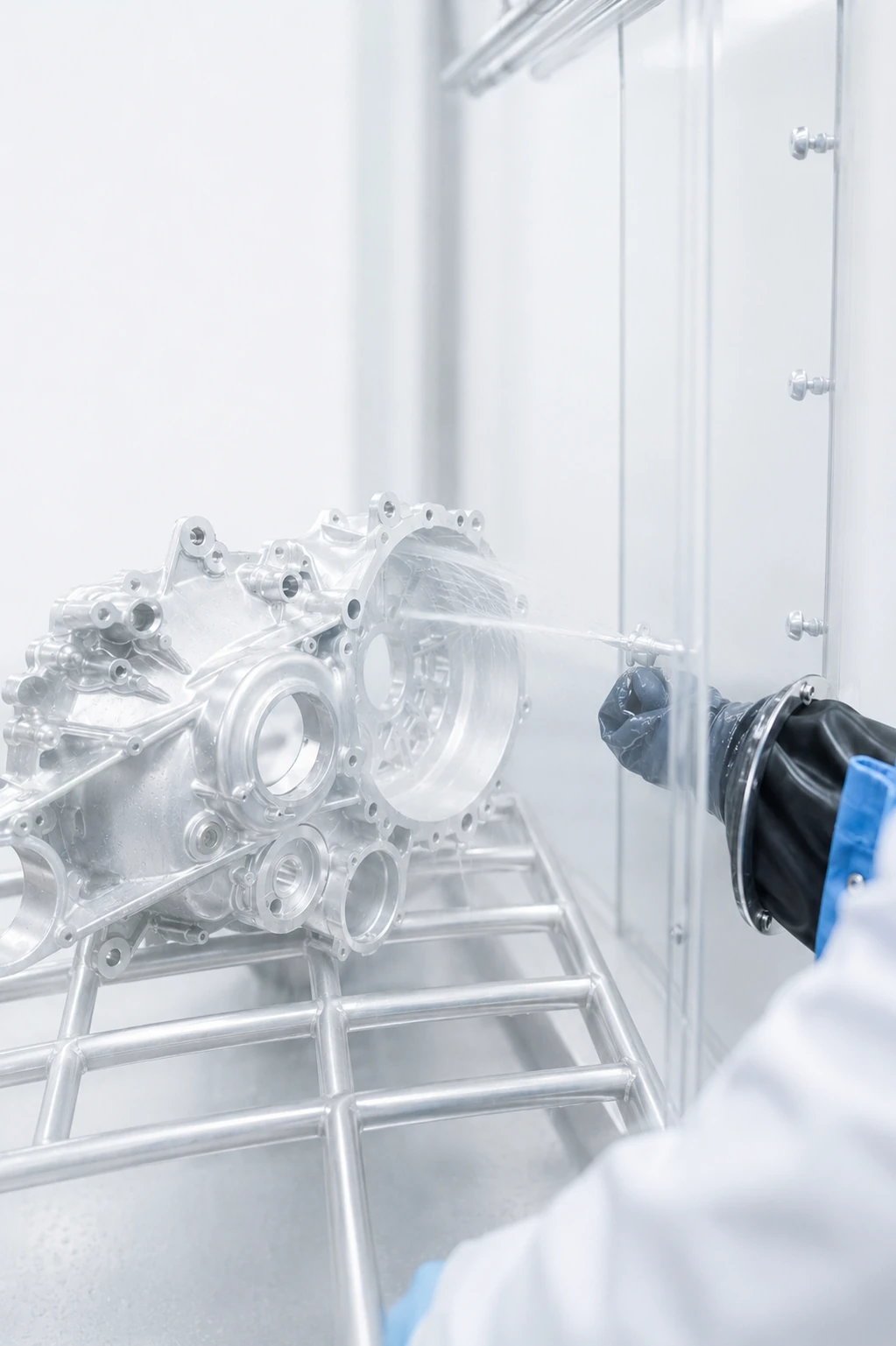 Bauteilprüfung im Spülkabinett des Labormobils