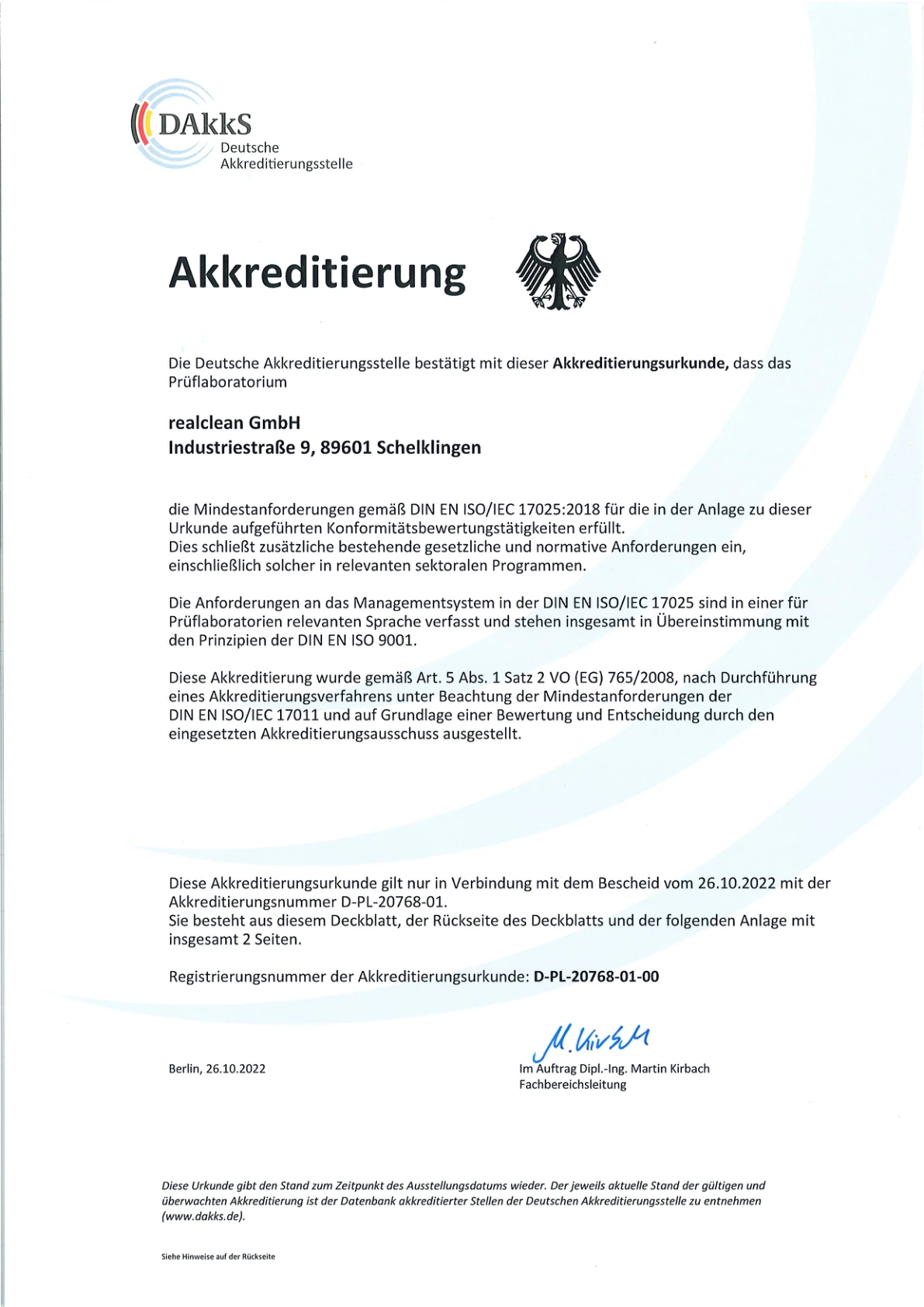 Vorschau der DIN EN ISO/IEC 17025:2018-Akkreditierungsurkunde