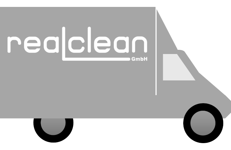 Ein Icon von einem Kastenwaagen in grau mit weißer Aufschrift realclean GmbH